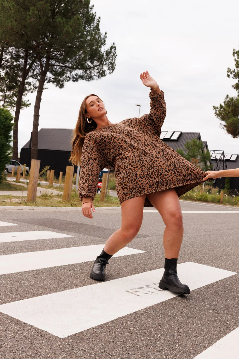 Robe Sweat 100% Coton BIO - Léopard Marron