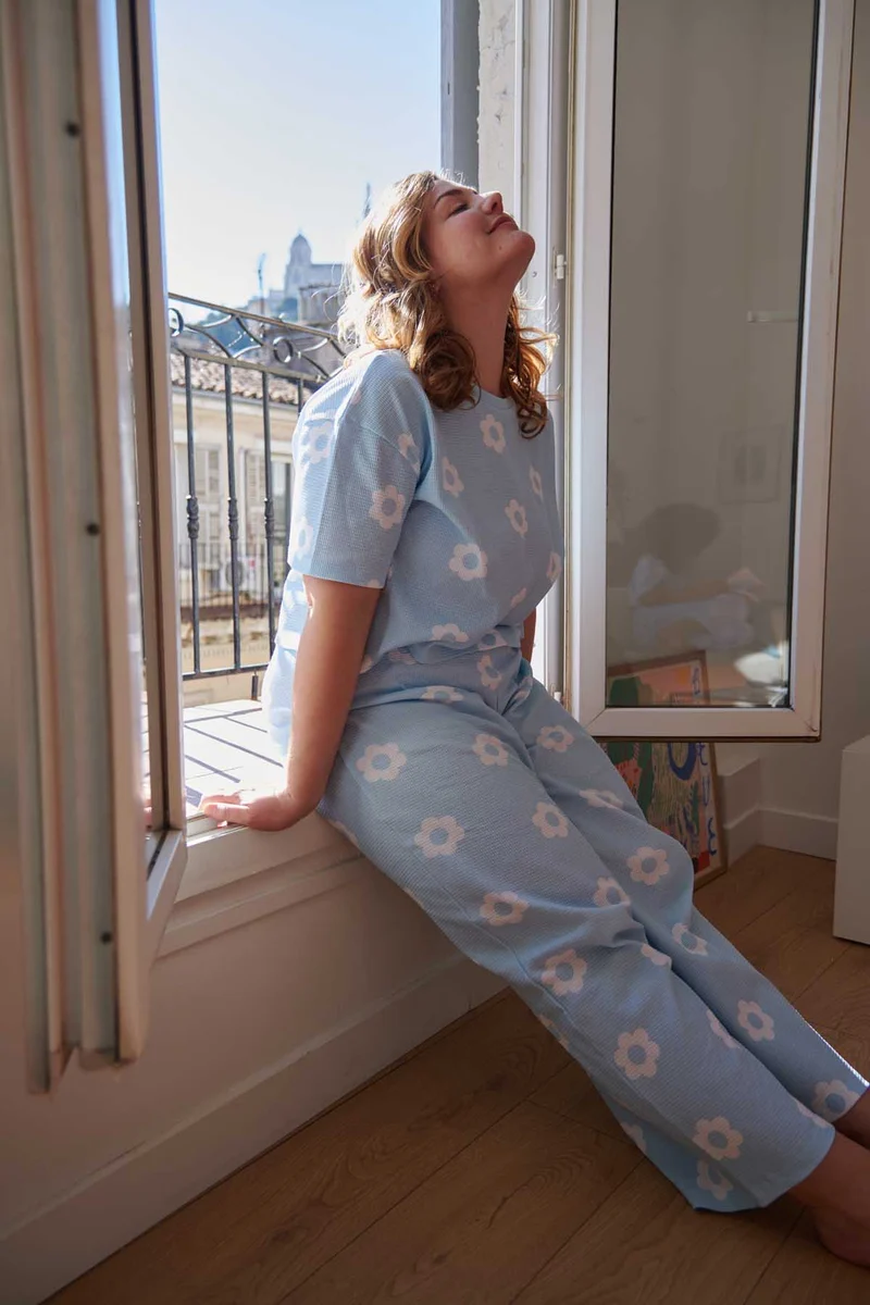 Pyjama Coton Gaufré - Clodette Bleu