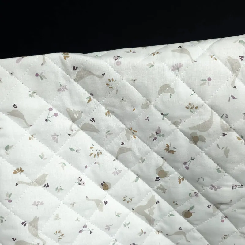 Coton matelassé réversible | Oies bleues & jardin ivoire
