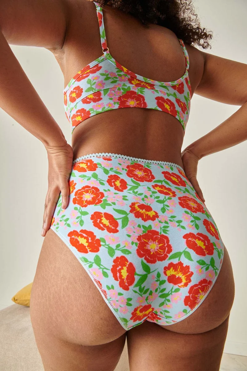 Culotte Taille Haute Coton BIO - Rosa Bleu Ciel