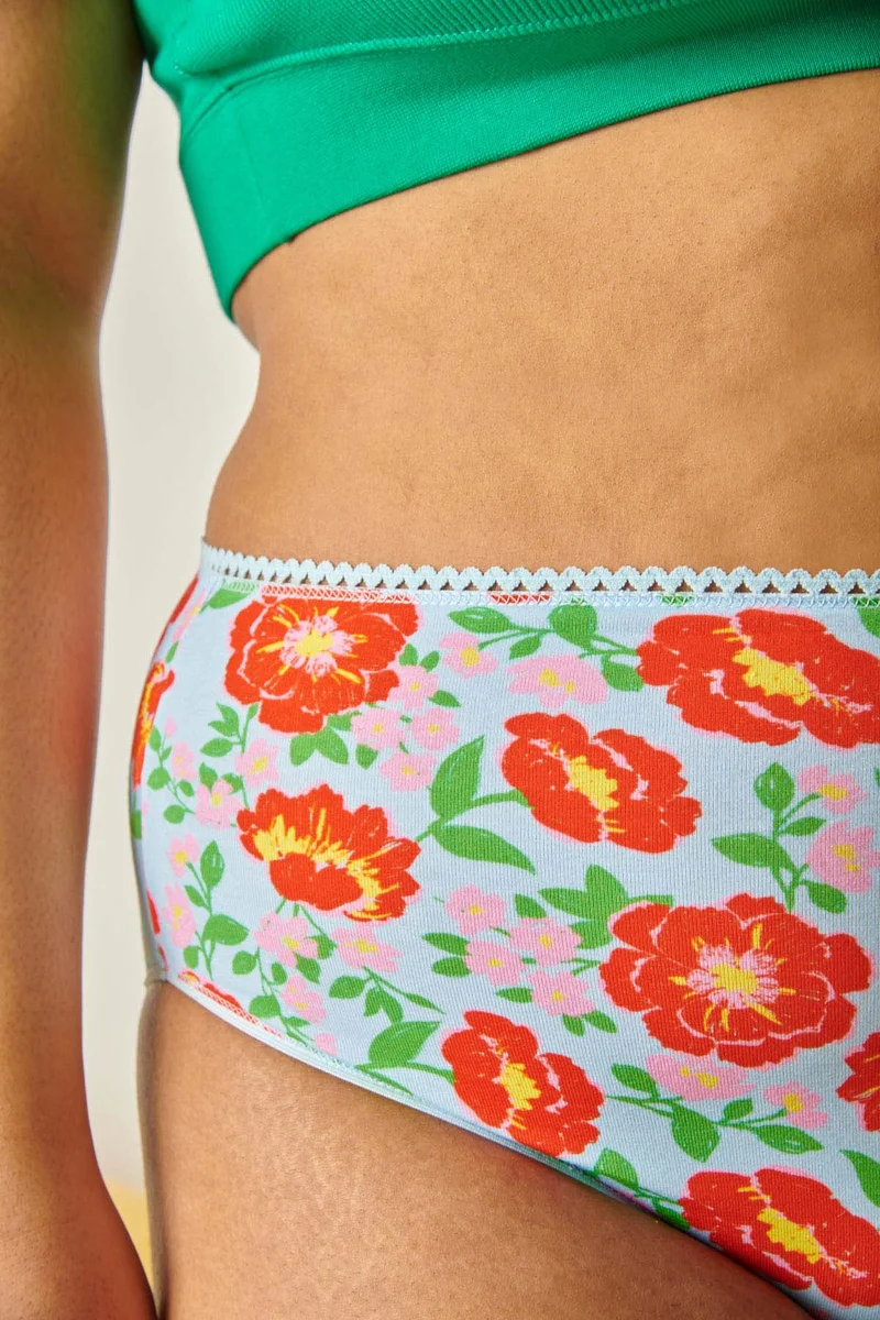 Culotte Taille Haute Coton BIO - Rosa Bleu Ciel