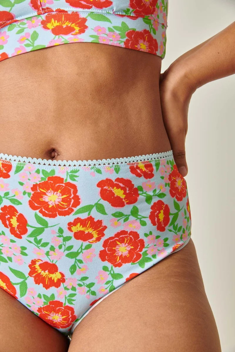 Culotte Taille Haute Coton BIO - Rosa Bleu Ciel