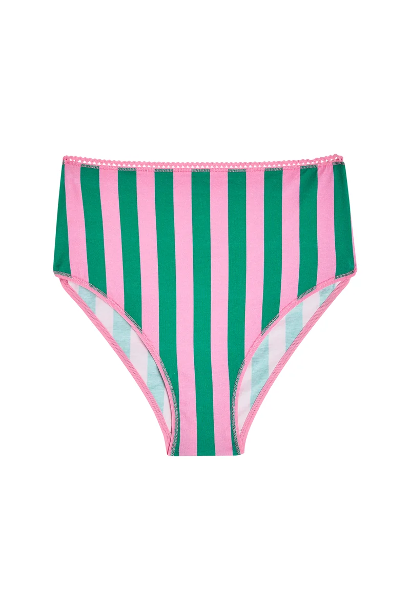Culotte Taille Haute Coton BIO - Rayures Rose et Vert