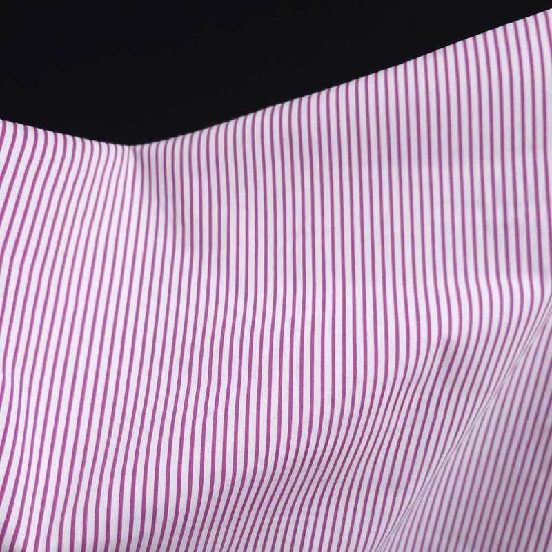 Popeline de coton imprimée | Rayures Magenta & Blanches