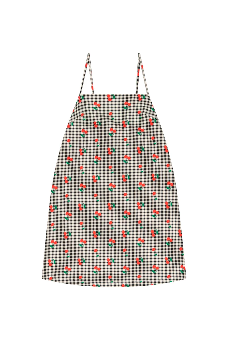 Robe Mini Coton BIO - Vichy Cerises Noir