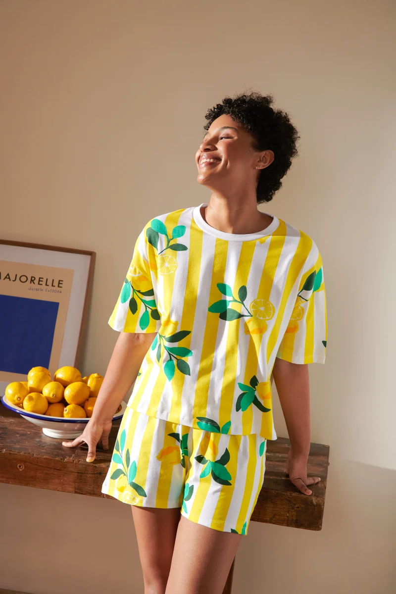 Pyjama Coton BIO - Citrons Rayures Jaunes