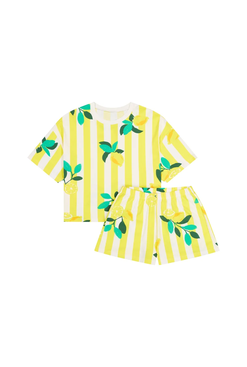 Pyjama Coton BIO - Citrons Rayures Jaunes