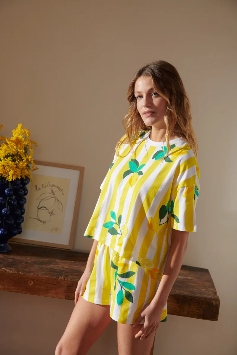 Pyjama Coton BIO - Citrons Rayures Jaunes
