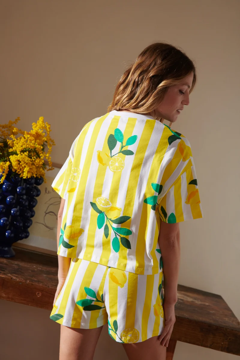 Pyjama Coton BIO - Citrons Rayures Jaunes
