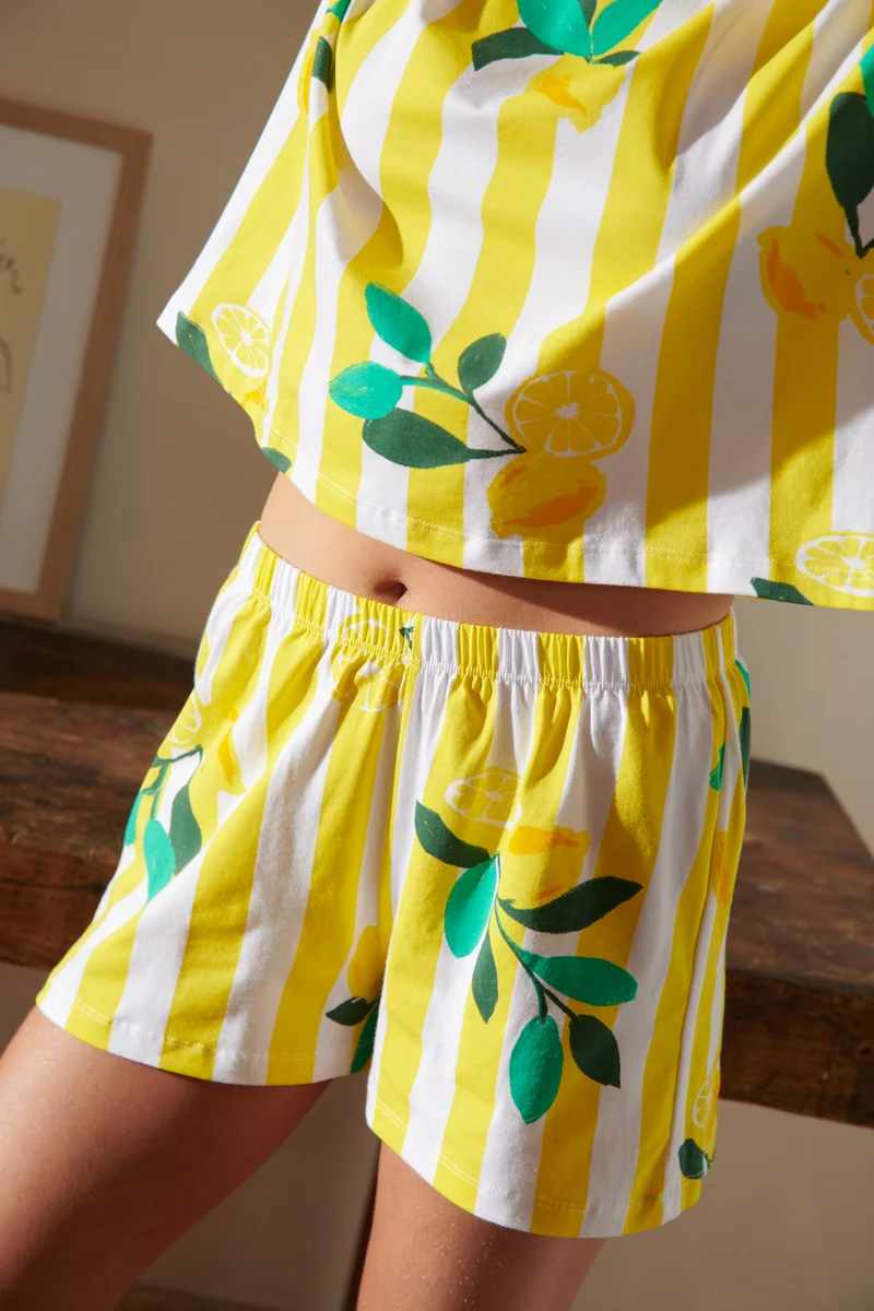 Pyjama Coton BIO - Citrons Rayures Jaunes