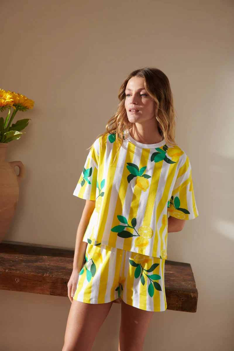 Pyjama Coton BIO - Citrons Rayures Jaunes