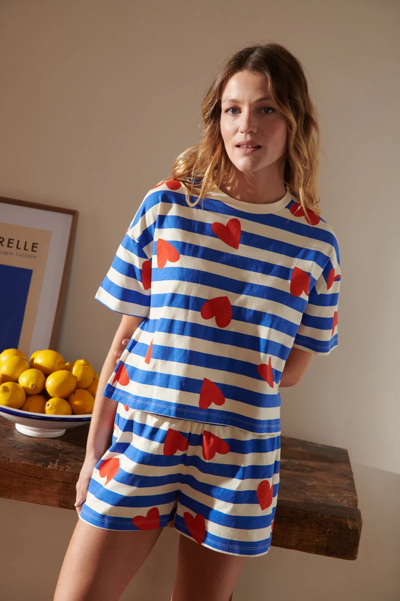 Pyjama Coton BIO - Marinière Coeurs