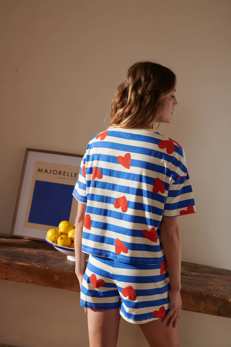 Pyjama Coton BIO - Marinière Coeurs