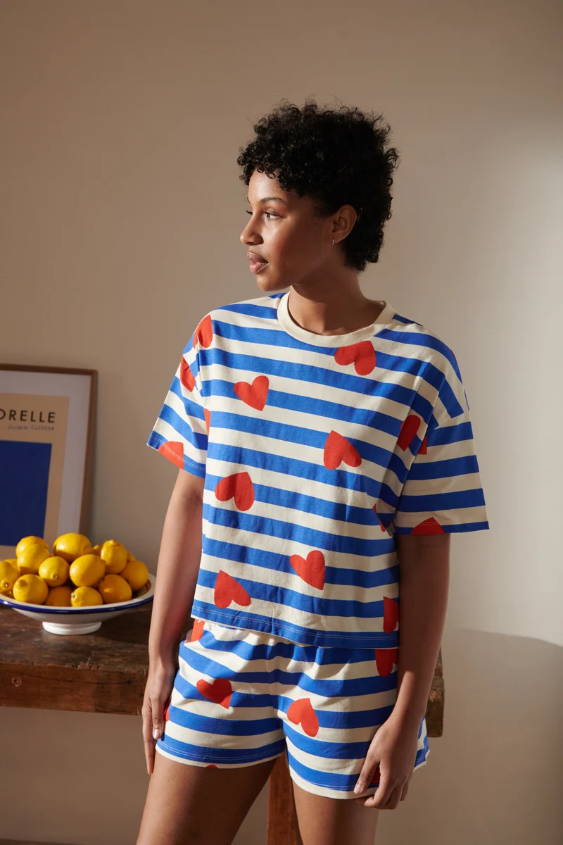 Pyjama Coton BIO - Marinière Coeurs