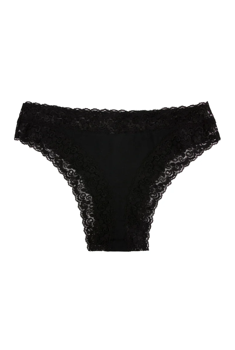 Tanga Brésilien Coton BIO & Dentelle - Pirate Black