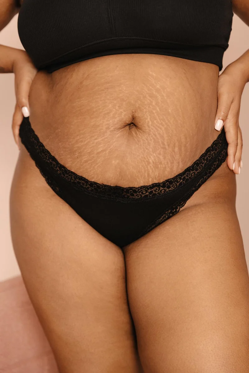 Tanga Brésilien Coton BIO & Dentelle - Pirate Black