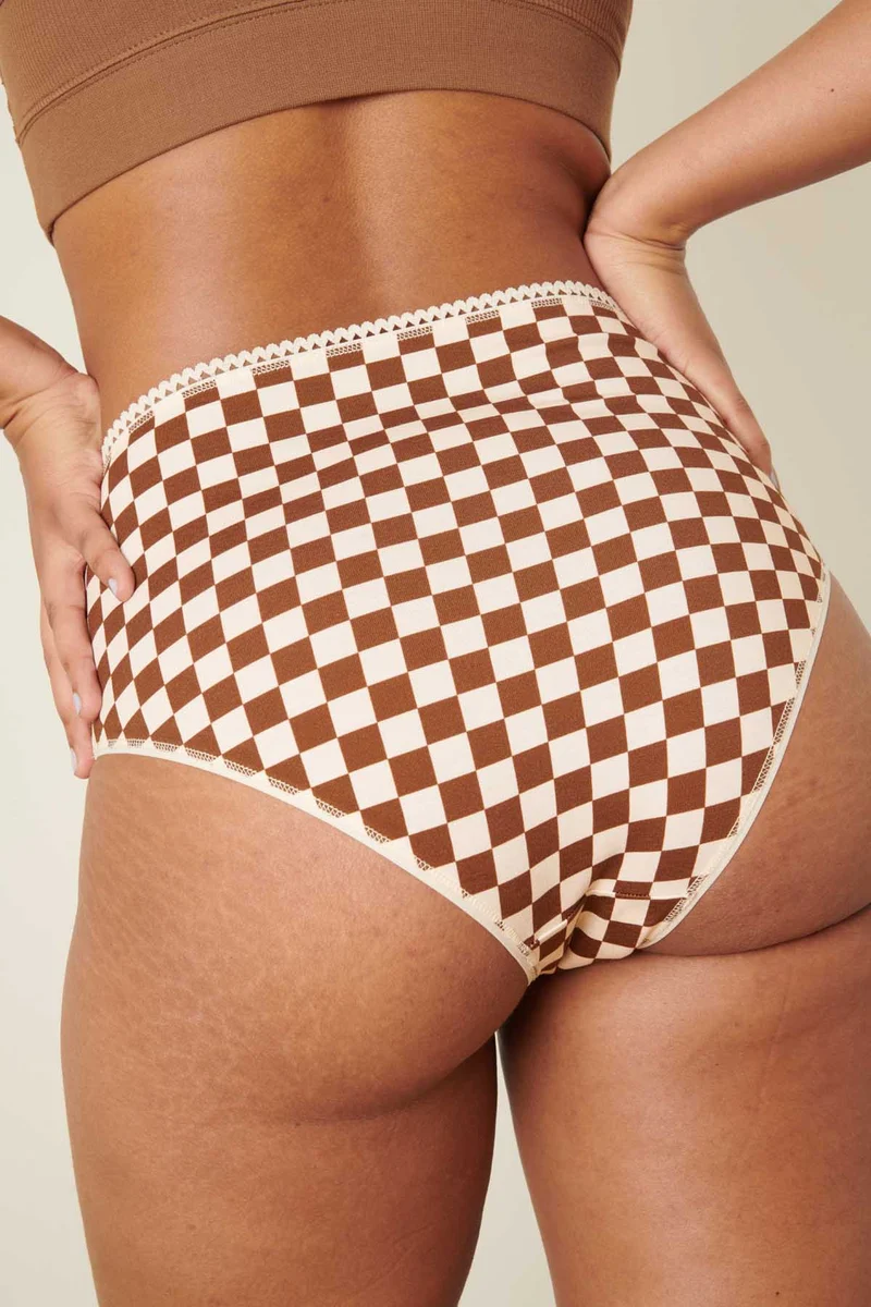 Culotte Taille Haute Coton BIO - Damier Marron