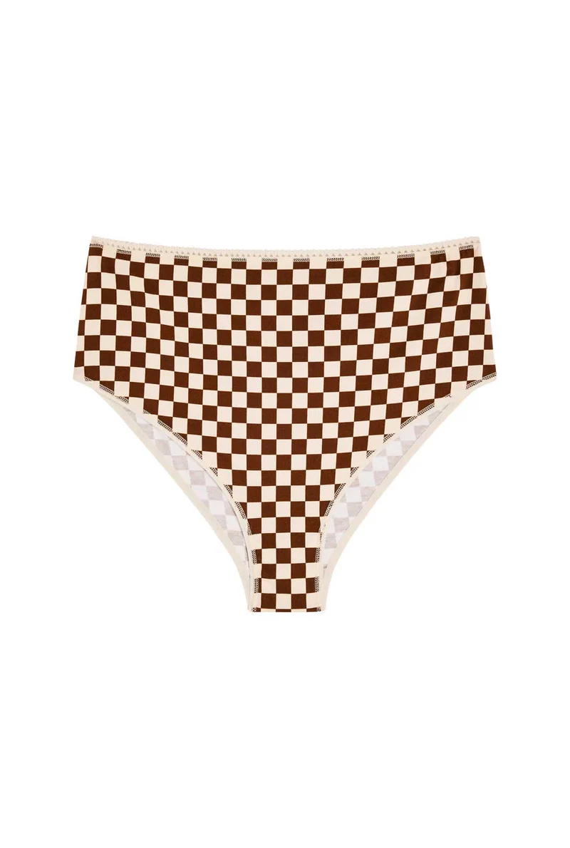 Culotte Taille Haute Coton BIO - Damier Marron