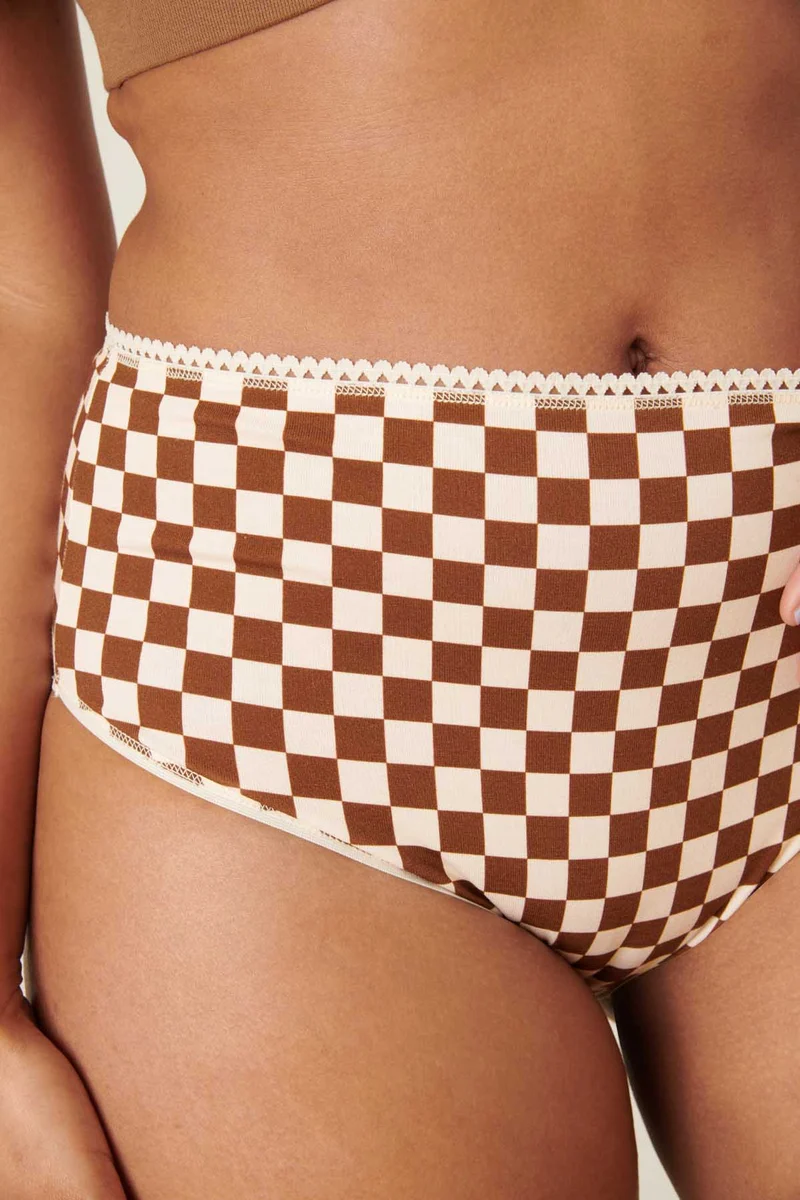 Culotte Taille Haute Coton BIO - Damier Marron
