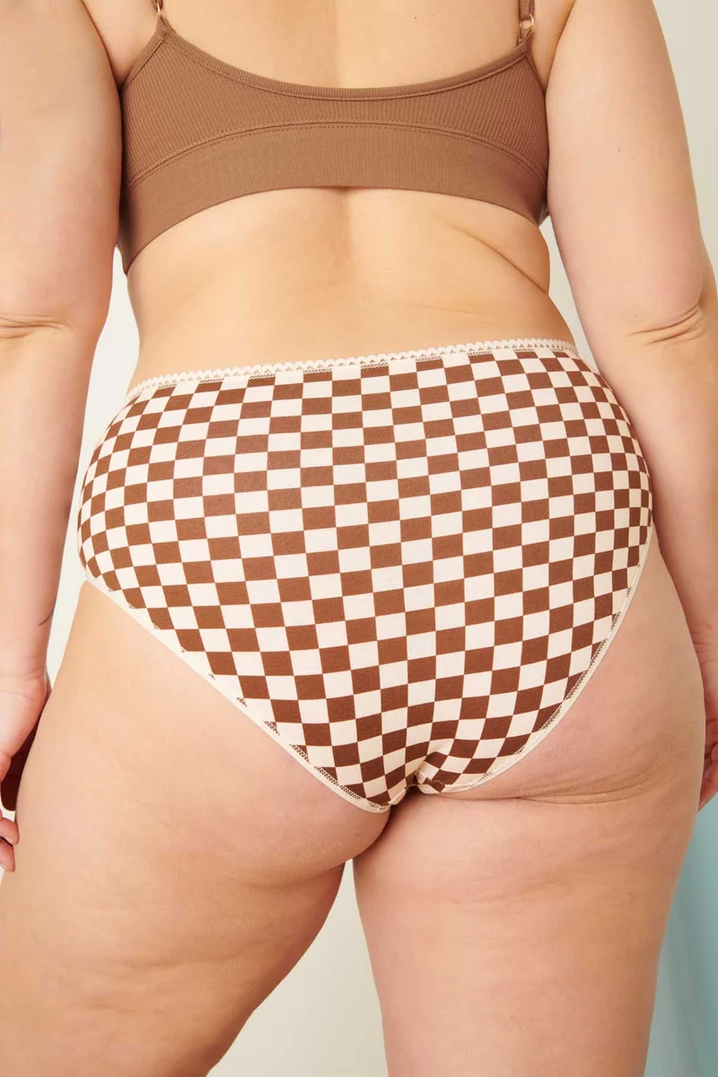 Culotte Taille Haute Coton BIO - Damier Marron