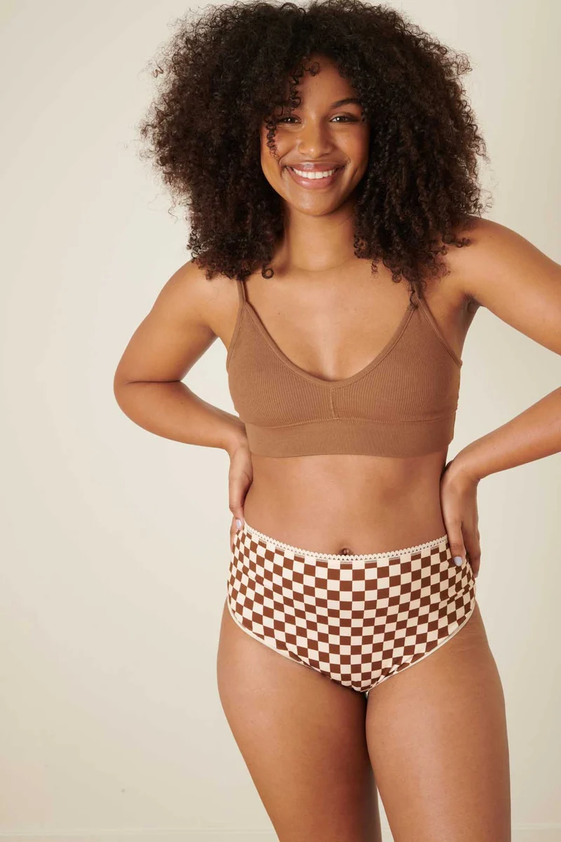 Culotte Taille Haute Coton BIO - Damier Marron
