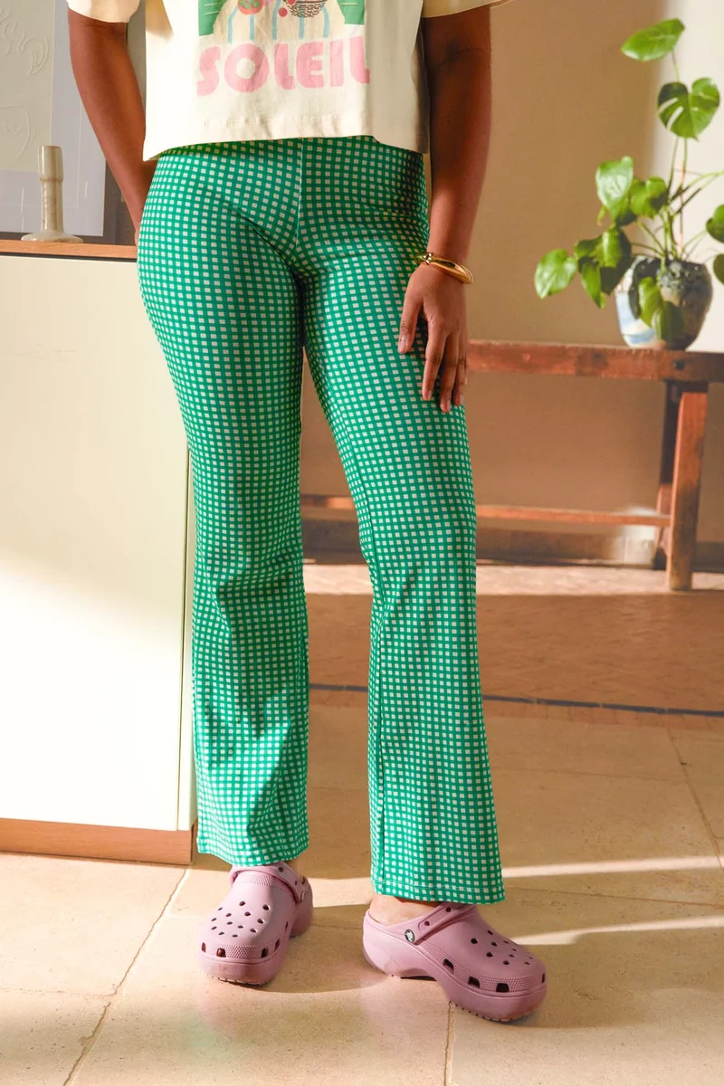 Pantalon Coton BIO Évasé - Vichy Vert