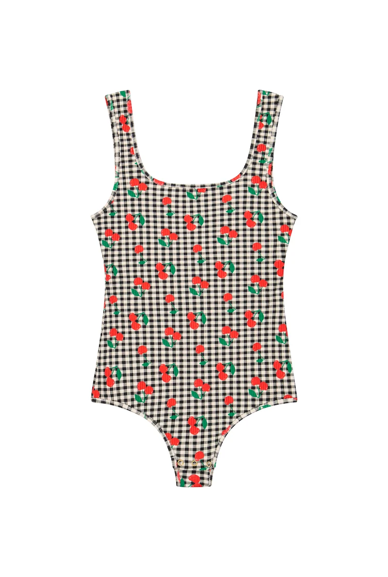 Body Débardeur Coton BIO - Vichy Cerises Noir
