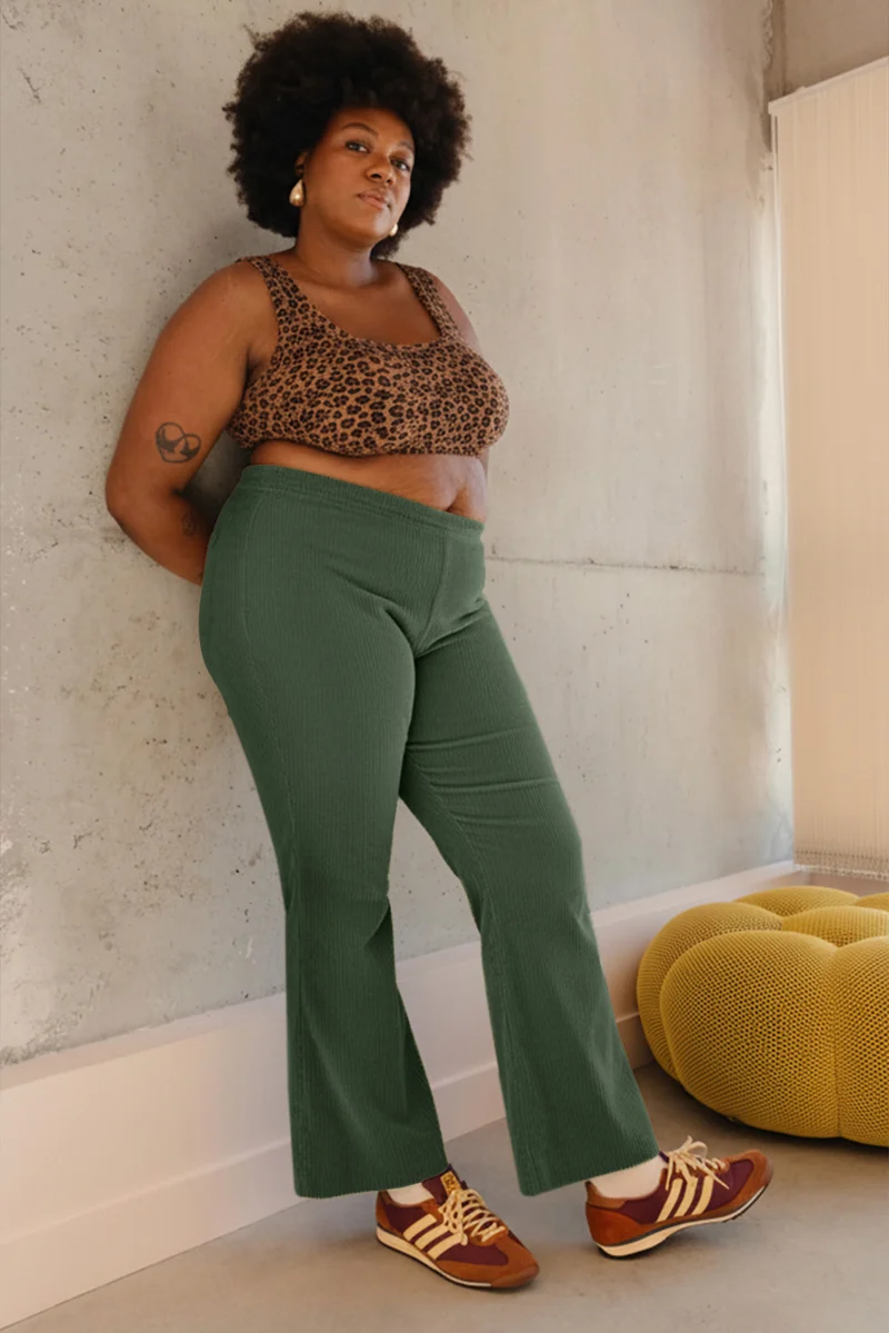 Pantalon Évasé Velours Côtelé - Kaki