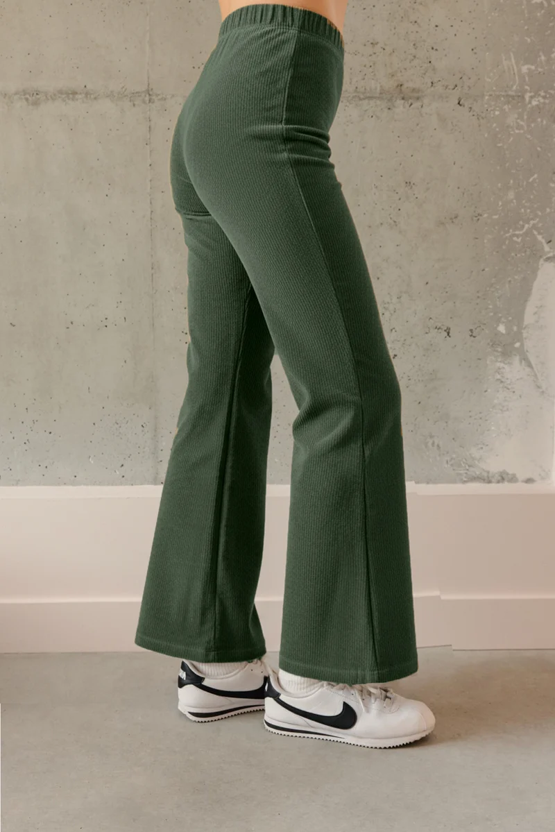 Pantalon Évasé Velours Côtelé - Kaki
