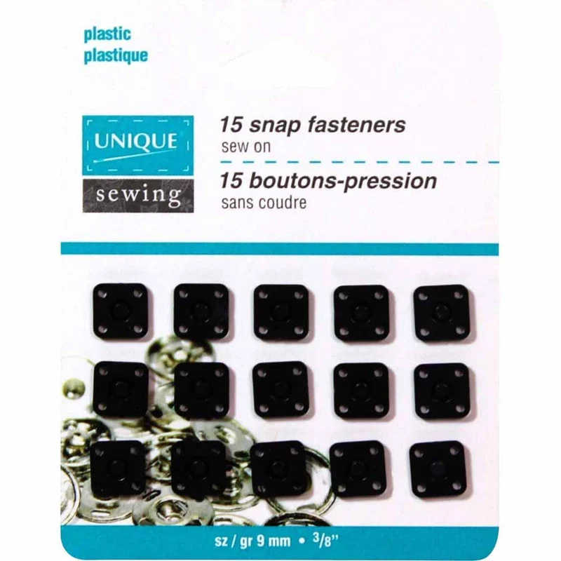 UNIQUE | Boutons-Pression à Coudre Carrés en Plastique | 15 Paires
