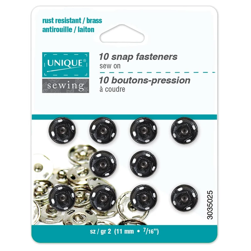 UNIQUE | Boutons-pression | Taille 2 / 11 mm (3⁄8″) | 10 Paires