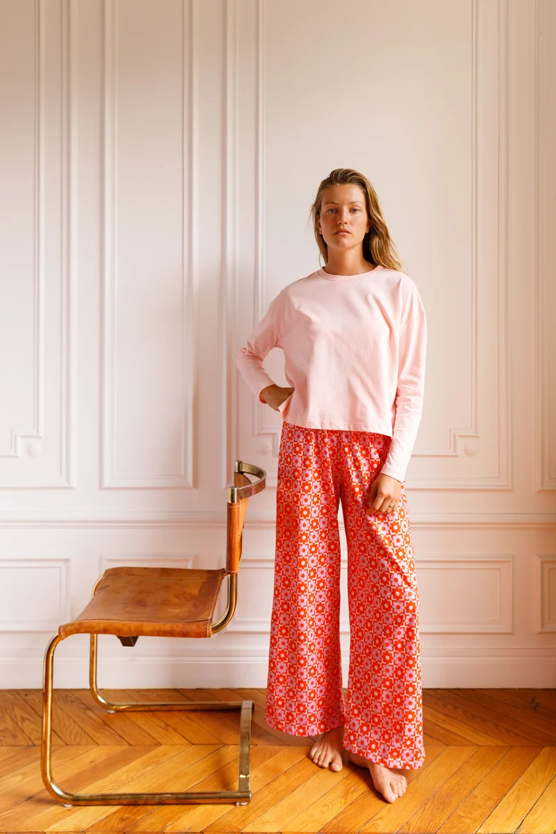 Pyjama Manches Longues Coton BIO - Damier Flowers