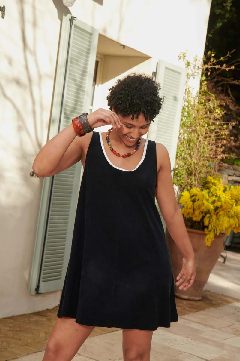 Robe Courte Éponge Coton BIO - Noir