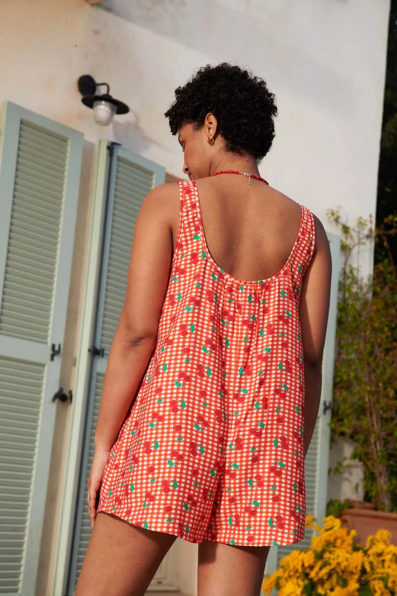 Combishort Viscose - Vichy Cerises Rouge