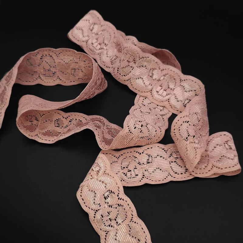 Galon de dentelle florale extensible | Rose poudré | 30 mm - 1 1/8''
