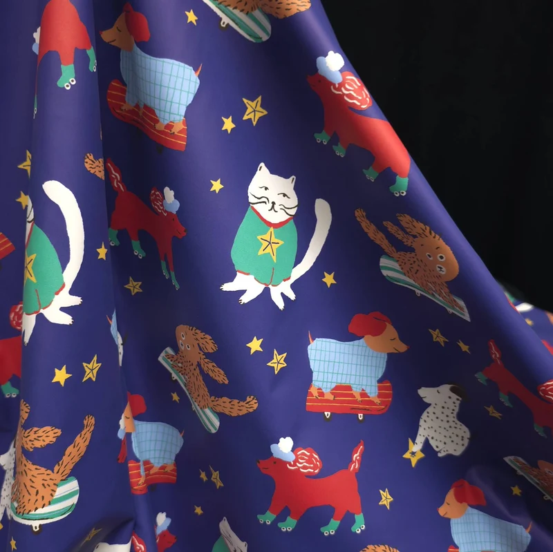 Tissu imperméable | Imprimé animaux en patins à roulettes | Certifié OEKO-TEX®