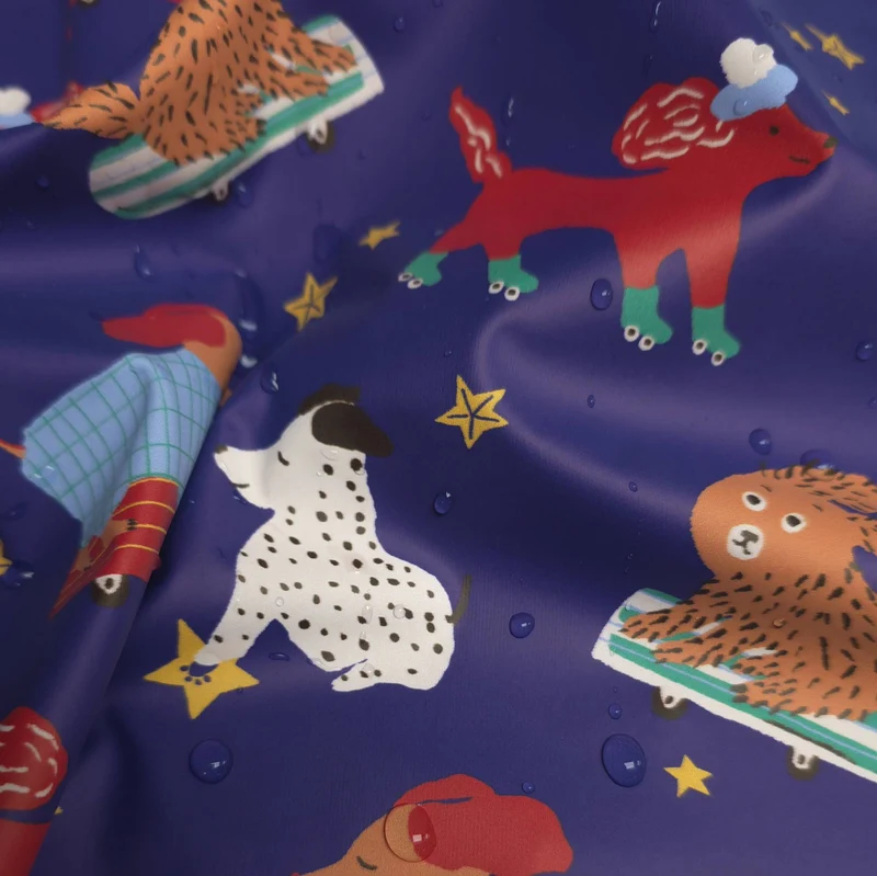 Tissu imperméable | Imprimé animaux en patins à roulettes | Certifié OEKO-TEX®