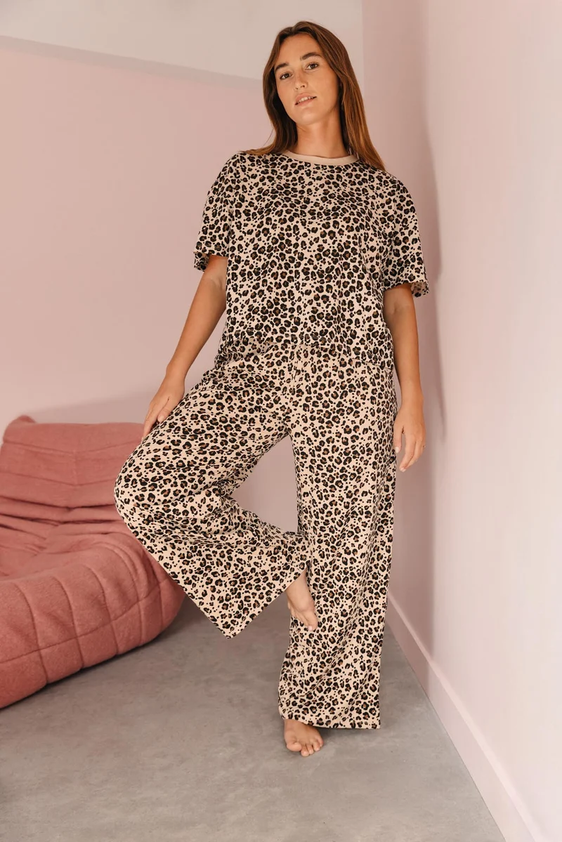 Pyjama long Coton BIO - Léopard Beige