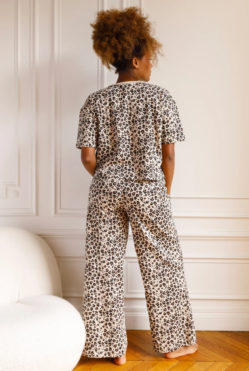 Pyjama long Coton BIO - Léopard Beige