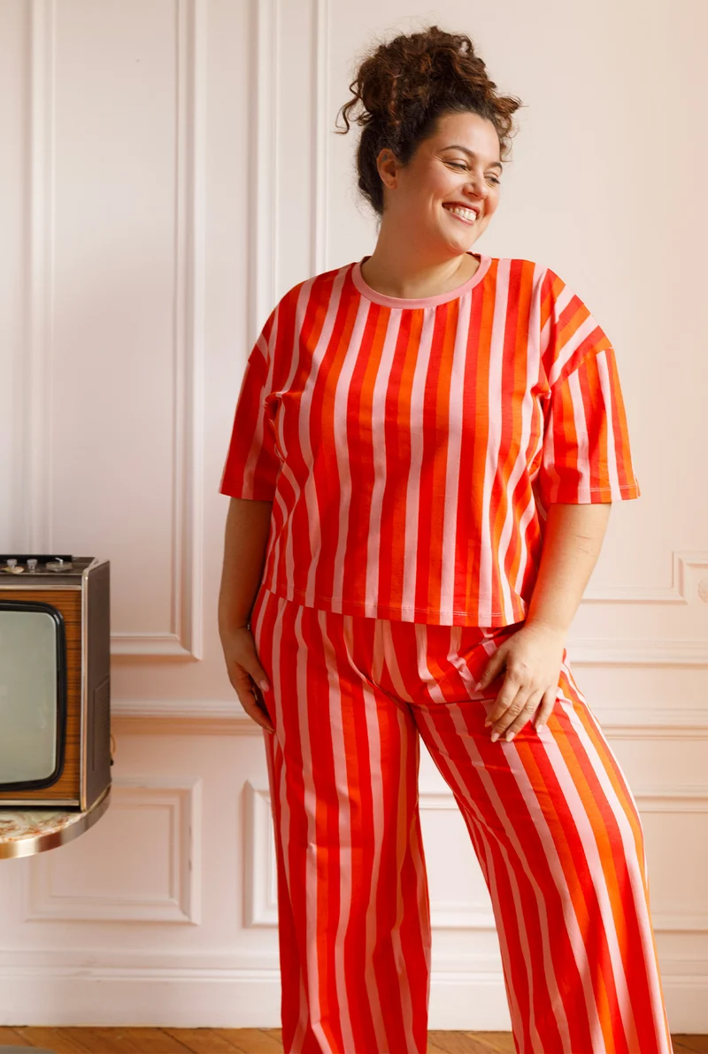 Pyjama long Coton BIO - Rayures Orange