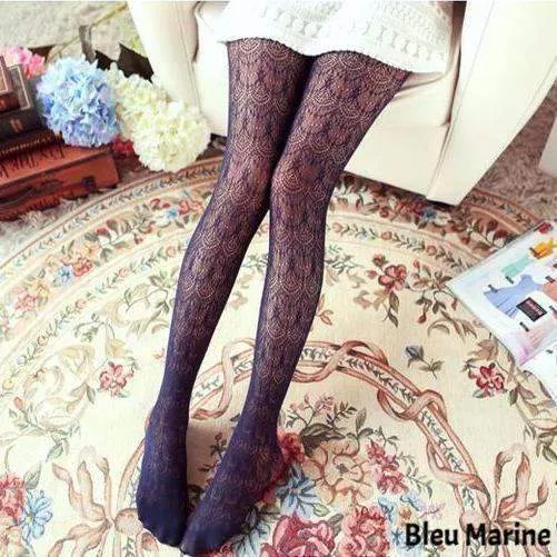 Collants dentelle motifs délicats - 5 coloris