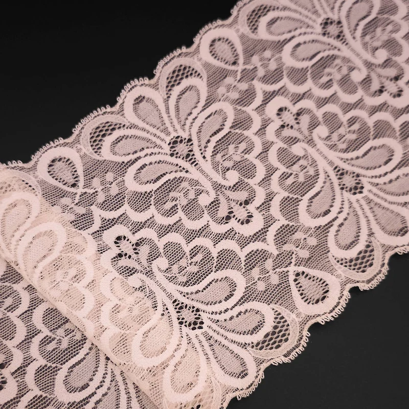Dentelle florale extensible large | Rose poudré | 130 mm - 5 1/8"