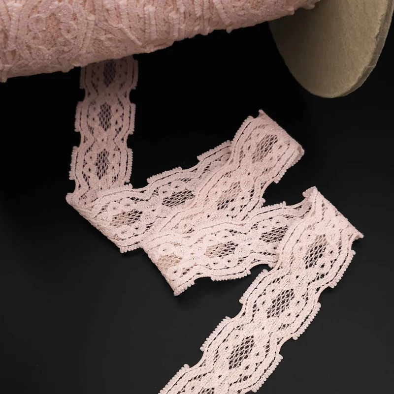 Galon de dentelle extensible | Rose poudré | 25 mm - 1''