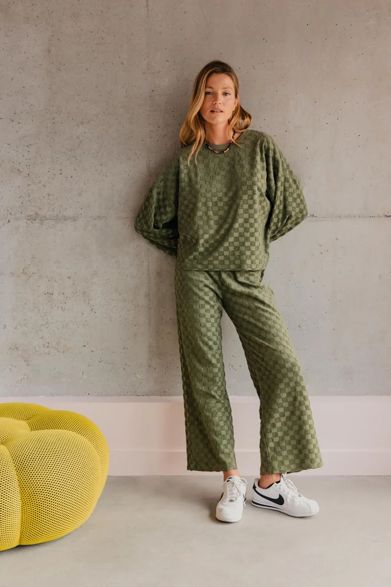 Pantalon Éponge Damier 100% Coton BIO - Kaki