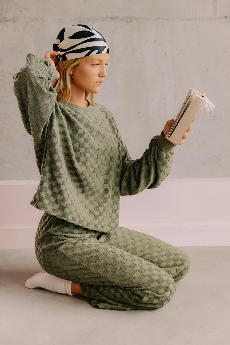 Pantalon Éponge Damier 100% Coton BIO - Kaki