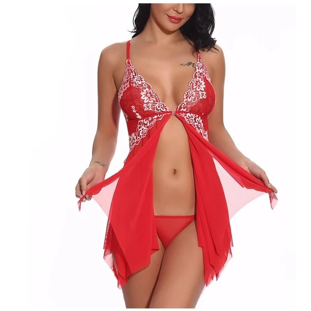 Sexy Lingerie Women Front Closure Babydoll Lace V Neck Mesh Sleepwear Lingerie Women Sleepwear Hot lingerie porno A70
