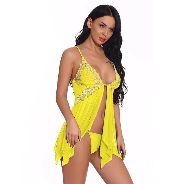 Fashion Sexy Sleepwear Large Size Night Dress Lingerie Women Front Closure Nightwear Sexy Lace Temptation Underwear Nightdress