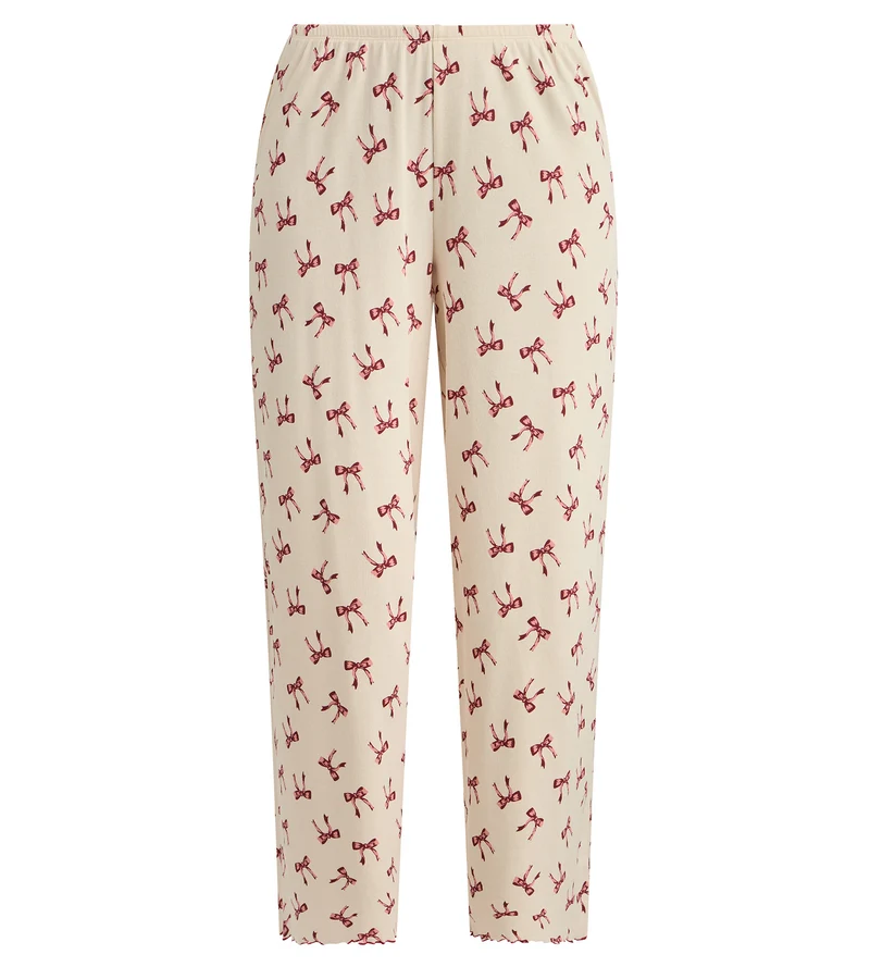 Pantalon long femme coton côtelé ivoire nacré Cozy Christmas