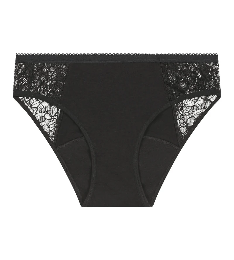 Slip de règles coton bio dentelle Noir flux très abondant Dim Protect