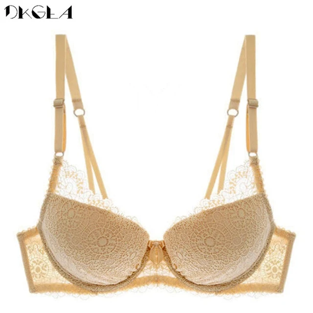 New Super Gather Brassiere A B C Cup Black Underwear Cotton Thick Women Bra Push Up Deep V Sexy Bras Lace Lingerie Embroidery